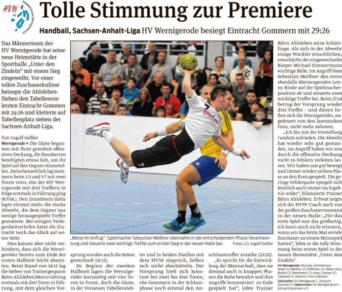 Volksstimme Spielbericht zum Spiel der 1. Mannschaft gegen Gommern 